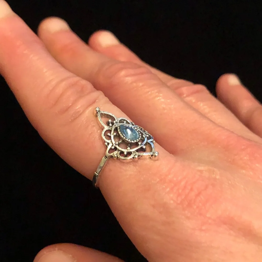 Silver Tone Blue Faux Gemstone Ring